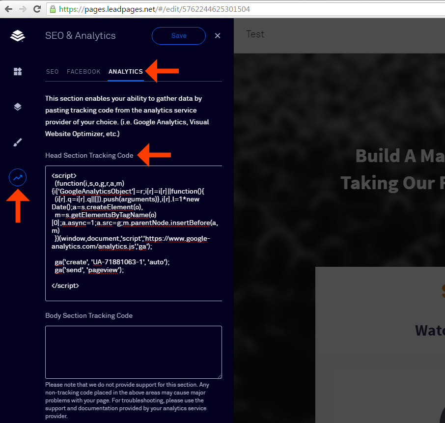 Add Google Analytics Tracking Code To LeadPages