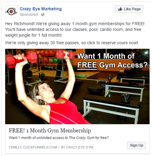 Lead Gen Facebook Ad Example