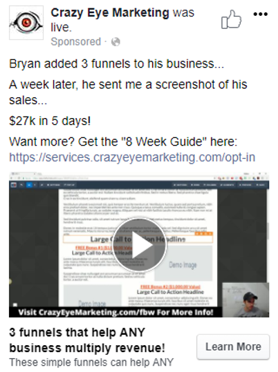 Cold Traffic Facebook Ad Example 2
